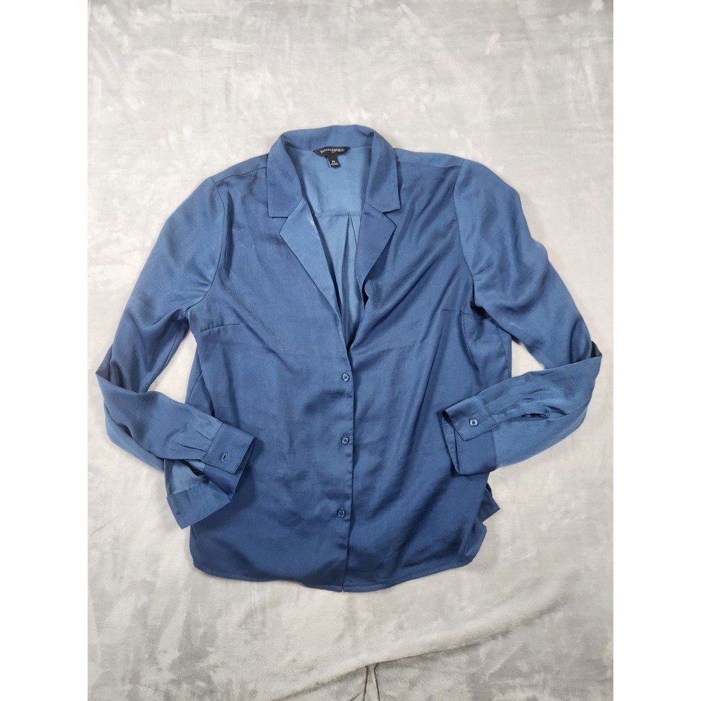 Banana Republic Women Long Sleeve Cuban‎ Button-Up Shirt Navy Size M